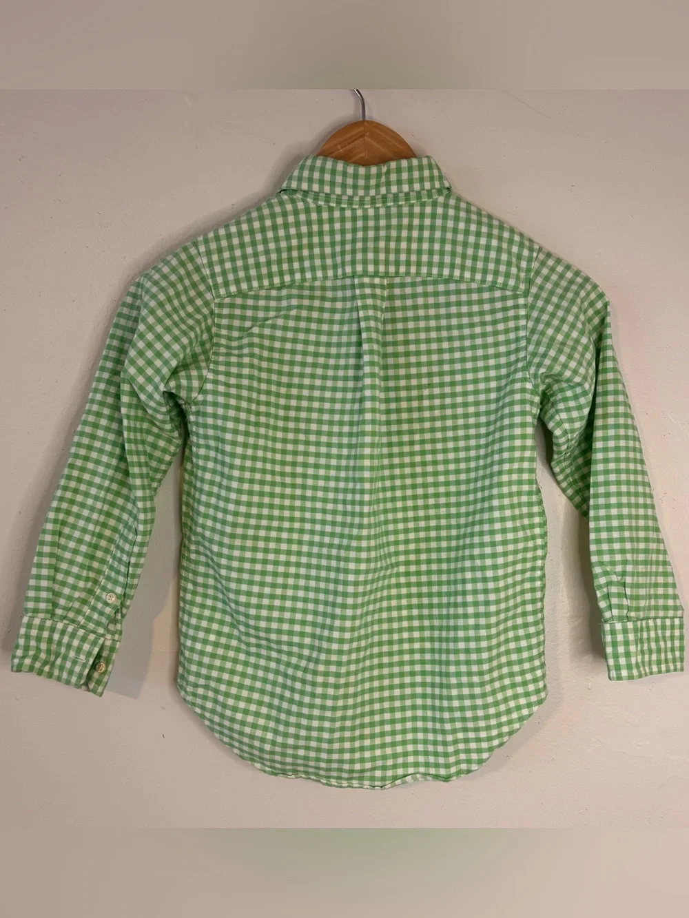 Ralph Lauren Boys Size 6 Green and White Gingham Plaid Button-Up Shirt